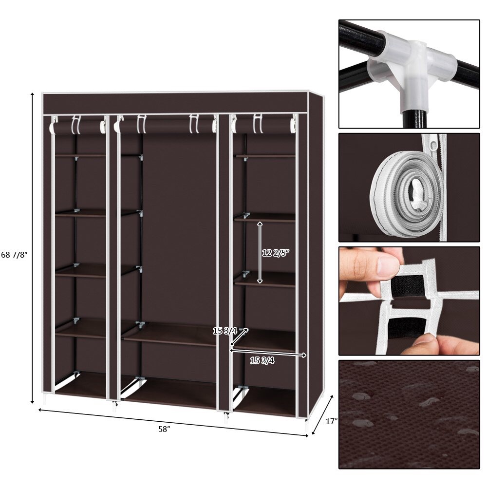 69” PORTABLE CLOSET SPACE SHELVES RACK FOR HANGERS